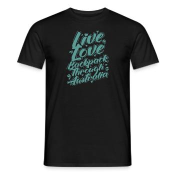 Live Love Backpack through Australia - Men's T-Shirt - black - Front - AI Model Male 178 light (178cm)