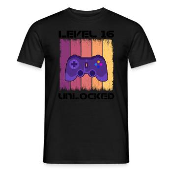Level 16 Unlocked Zocker Gamer Geburtstag Gaming - Männer T-Shirt - Schwarz - Vorne - AI Model Male 178 light (178cm)