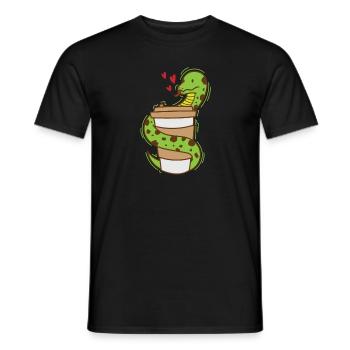 Schlange liebt Kaffee Reptil Tier Zoo - Männer T-Shirt - Schwarz - Vorne - AI Model Male 178 light (178cm)