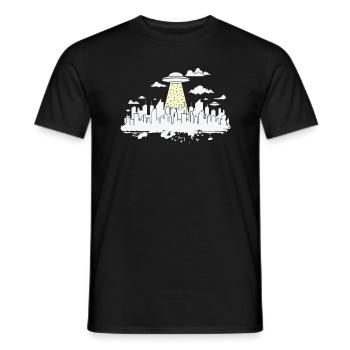 Skyline mit Ufo Gebäude Stadt Silhouette - Männer T-Shirt - Schwarz - Vorne - AI Model Male 178 light (178cm)