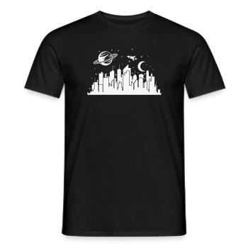 Skyline mit Planeten und Rakete Stadt - Männer T-Shirt - Schwarz - Vorne - AI Model Male 178 light (178cm)