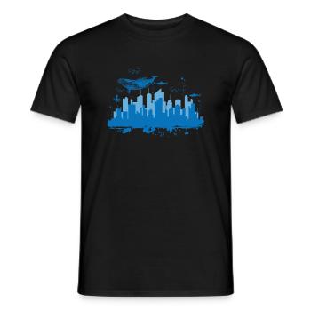 Skyline Underwater World with Blue Whale City - Men's T-Shirt - black - Front - AI Model Male 178 light (178cm)