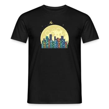 Skyline in front of moon and satellite building city - Men's T-Shirt - black - Front - AI Model Male 178 light (178cm)