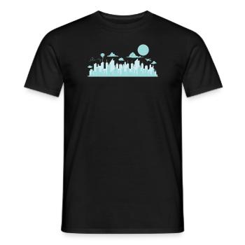 blaue Skyline mit Flugzeugen und Ballon Stadt - Männer T-Shirt - Schwarz - Vorne - AI Model Male 178 light (178cm)
