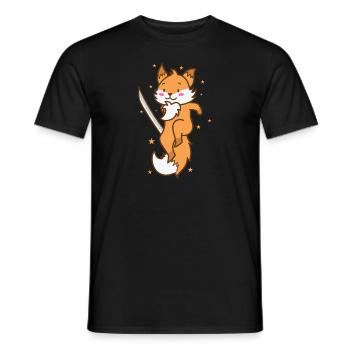 Fox with Sword Funny Red Fox Animal - Men's T-Shirt - black - Front - AI Model Male 178 light (178cm)