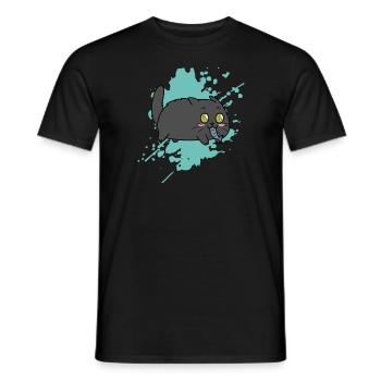 Katze mit Fisch im Maul im Kawaii Stil Tier - Männer T-Shirt - Schwarz - Vorne - AI Model Male 178 light (178cm)