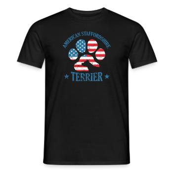 Staffordshire Terrier Paw dans le drapeau des États-Unis - T-shirt homme - noir - Devant - AI Model Male 178 light (178cm)