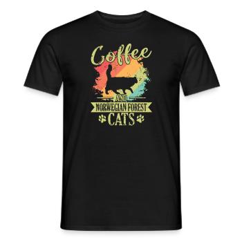 Café et gueule de bois des chats des forêts norvégiennes - T-shirt homme - noir - Devant - AI Model Male 178 light (178cm)