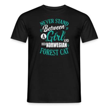 Ne vous tenez jamais entre une fille et son chat norvégien - T-shirt homme - noir - Devant - AI Model Male 178 light (178cm)