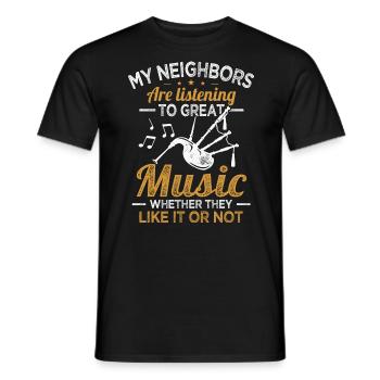 Les voisins de la cornemuse écoutent de la bonne musique de cornemuse - T-shirt homme - noir - Devant - AI Model Male 178 light (178cm)
