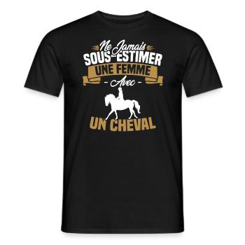 Ne jamais sous estimer une femme avec un cheval - T-shirt homme - noir - Devant - AI Model Male 178 light (178cm)