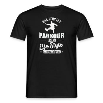 Run Jump Fly Parkour Urban Life Style Sport - Men's T-Shirt - black - Front - AI Model Male 178 light (178cm)
