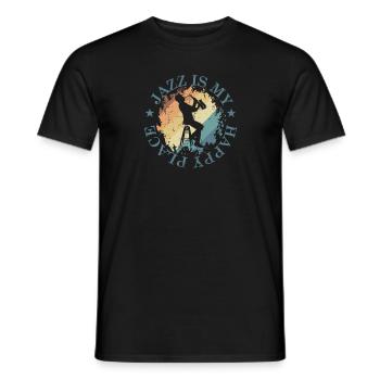 Jazz is my Happy Place Music genre - Men's T-Shirt - black - Front - AI Model Male 178 light (178cm)