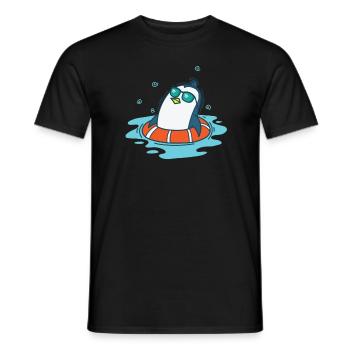 Pinguin beim Baden mit Schwimmreifen - Männer T-Shirt - Schwarz - Vorne - AI Model Male 178 light (178cm)