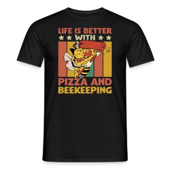 LA VIE EST MEILLEURE AVEC LA PIZZA ET L’APICULTURE - T-shirt homme - noir - Devant - AI Model Male 178 light (178cm)