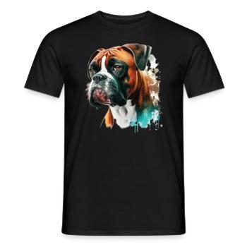German Boxer Dog Watercolor Design - Men's T-Shirt - black - Front - AI Model Male 178 light (178cm)