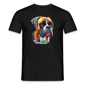German Boxer Dog Watercolor Design - Men's T-Shirt - black - Front - AI Model Male 178 light (178cm)
