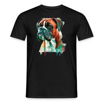 German Boxer Dog Watercolor Design - Men's T-Shirt - black - Front - AI Model Male 178 light (178cm)