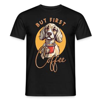 Dog Coffee But First Coffee Animal Saying Funny - Men's T-Shirt - black - Front - AI Model Male 178 light (178cm)