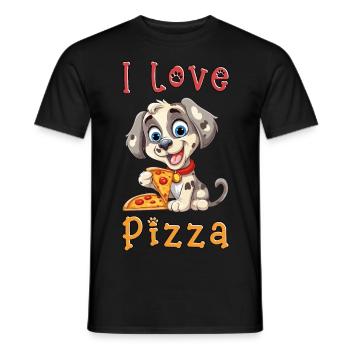 Chien J’aime la pizza Dire Humour drôle Dessin animé - T-shirt homme - noir - Devant - AI Model Male 178 light (178cm)