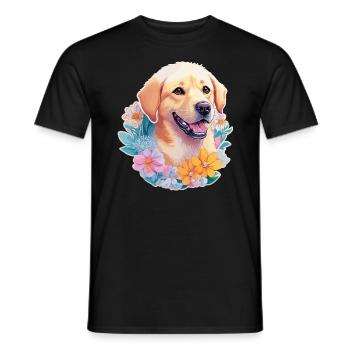 Chien Labrador Retriever avec motif de couronne de fleurs - T-shirt homme - noir - Devant - AI Model Male 178 light (178cm)
