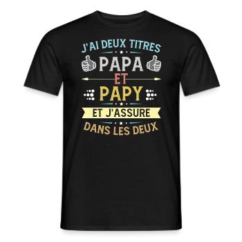 J'ai deux titres papa et grand-père, pour Les père - T-shirt homme - noir - Devant - AI Model Male 178 light (178cm)