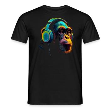 Chimpanzé singe avec casque DJ - T-shirt homme - noir - Devant - AI Model Male 178 light (178cm)
