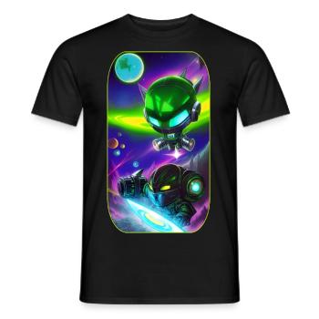 Dessin animé de science-fiction avec des extraterrestres et des astronautes - T-shirt homme - noir - Devant - AI Model Male 178 light (178cm)