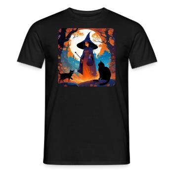 Hexe bei Vollmond mit schwarzen Katzen - Männer T-Shirt - Schwarz - Vorne - AI Model Male 178 light (178cm)
