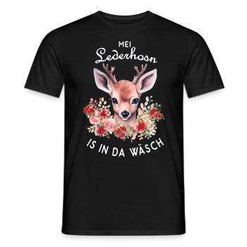 Mei Lederhosn is in da Wäsch Hirschgeweih Reh - Männer T-Shirt - Schwarz - Vorne - AI Model Male 178 light (178cm)