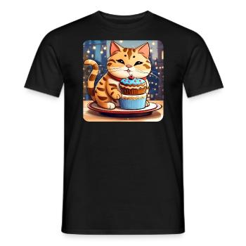Niedliche dicke Katze mit Cup Cake - Männer T-Shirt - Schwarz - Vorne - AI Model Male 178 light (178cm)
