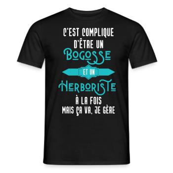C'est compliqué d'être Un Bogosse et Herboriste - T-shirt homme - noir - Devant - AI Model Male 178 light (178cm)