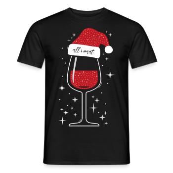 Chapeau de Noël verre à vin - T-shirt homme - noir - Devant - AI Model Male 178 light (178cm)