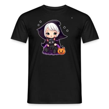Cute witch with black cat - Men's T-Shirt - black - Front - AI Model Male 178 light (178cm)