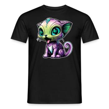 Chat extraterrestre mignon - T-shirt homme - noir - Devant - AI Model Male 178 light (178cm)