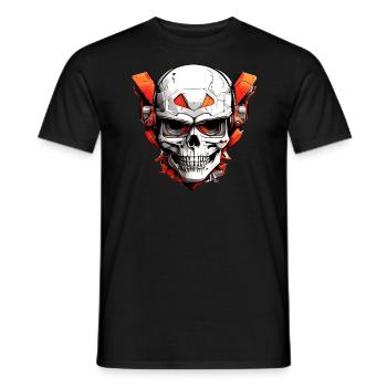 Crâne de bande dessinée avec pièces mécaniques rouges - T-shirt homme - noir - Devant - AI Model Male 178 light (178cm)