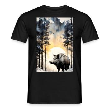 Wild Boar - Hunting - Men's T-Shirt - black - Front - AI Model Male 178 light (178cm)