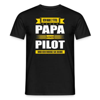Zwei Titel Papa Und Pilot Flugzeugführer Kapitän - Männer T-Shirt - Schwarz - Vorne - AI Model Male 178 light (178cm)