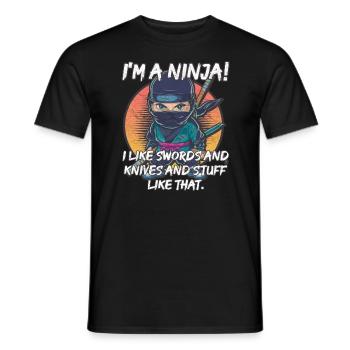 Je suis un ninja ! J’aime les épées, les couteaux et tout ça - T-shirt homme - noir - Devant - AI Model Male 178 light (178cm)