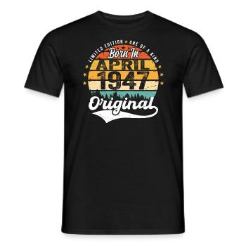 Cadeau d'anniversaire d'avril 1947 Millésime d'avril 1947 - T-shirt homme - noir - Devant - AI Model Male 178 light (178cm)