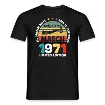53 Jahre alt Hergestellt in 1971 Jahrgang März 1971 - Männer T-Shirt - Schwarz - Vorne - AI Model Male 178 light (178cm)