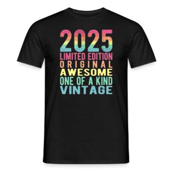 Edition limitée depuis 2025 Anniversaire Millésime 2025 - T-shirt homme - noir - Devant - AI Model Male 178 light (178cm)