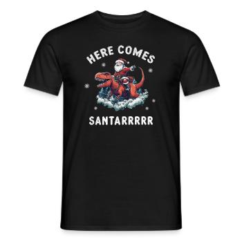 Santa Claus rides on dinosaur - Men's T-Shirt - black - Front - AI Model Male 178 light (178cm)