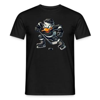 Cool Cartoon Duck Hockey Player Field - Men's T-Shirt - black - Front - AI Model Male 178 light (178cm)