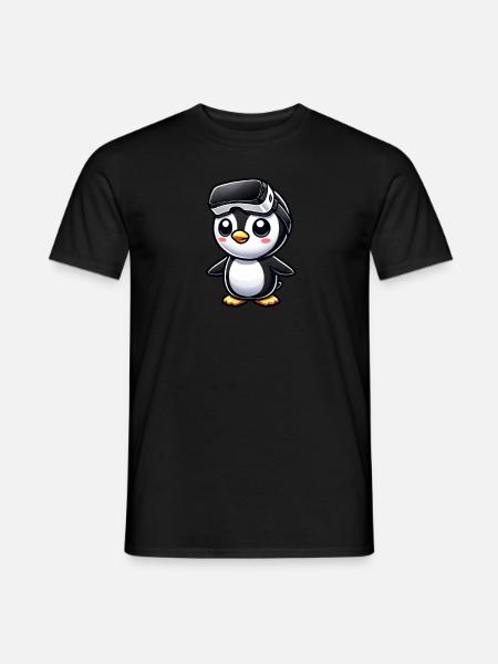 Süßer Pinguin VR Gamer Comic Gaming - Männer T-Shirt - Schwarz