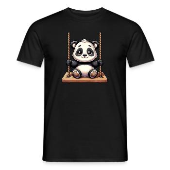 Süßer Panda schaukelt auf dem Spielplatz - Männer T-Shirt - Schwarz - Vorne - AI Model Male 178 light (178cm)