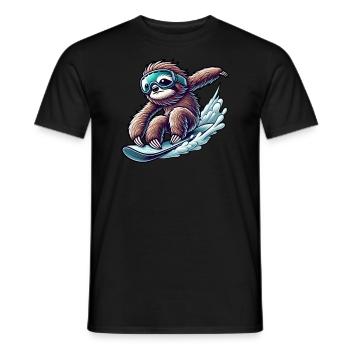 Cute Sloth Snowboard Cartoon Winter Sports - Men's T-Shirt - black - Front - AI Model Male 178 light (178cm)