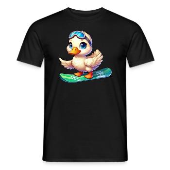 Cute Cartoon Duck Surfer Snowboarder - Men's T-Shirt - black - Front - AI Model Male 178 light (178cm)