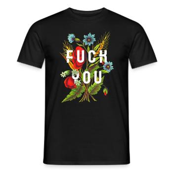 Fuck You, say it through the flowers. Funny and wit - Men's T-Shirt - black - Front - AI Model Male 178 light (178cm)