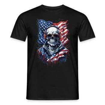 Stylish America Skull Flag Look - Men's T-Shirt - black - Front - AI Model Male 178 light (178cm)